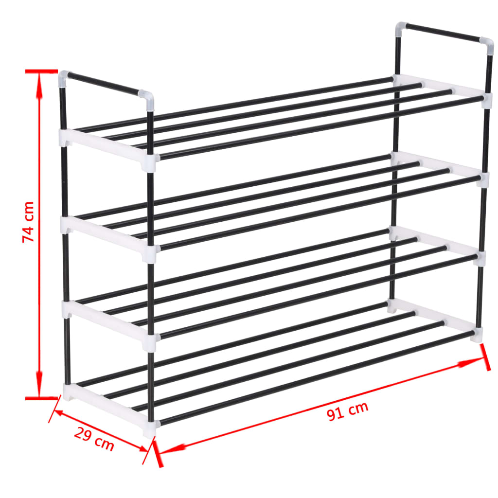 Zapatero 4 estantes estructura tubular negro 74x91x29 cm