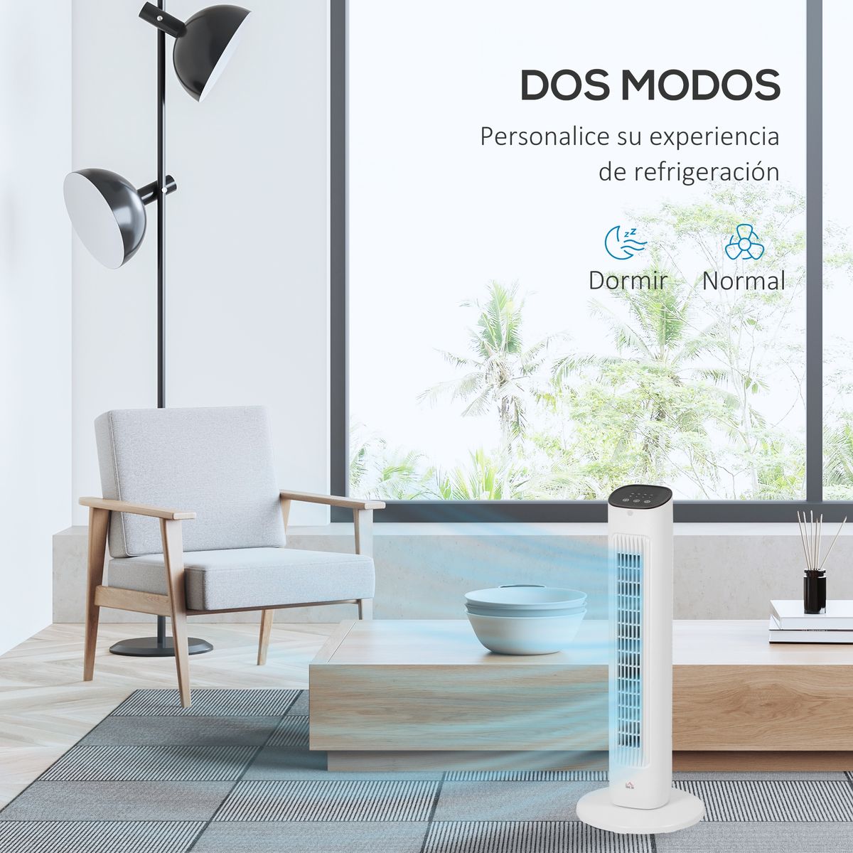 Ventilador de torre Homcom 50W con mando a distancia 3 velocidades blanco 78 cm