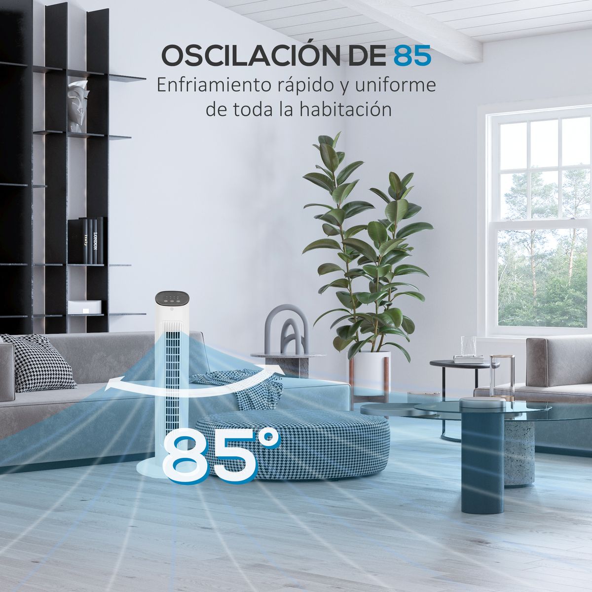 Ventilador de torre Homcom 50W con mando a distancia 3 velocidades blanco 78 cm
