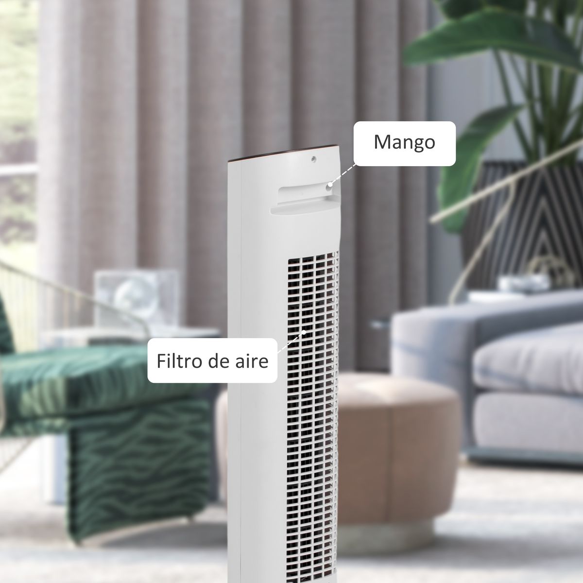 Ventilador de torre Homcom 50W con mando a distancia 3 velocidades blanco 78 cm