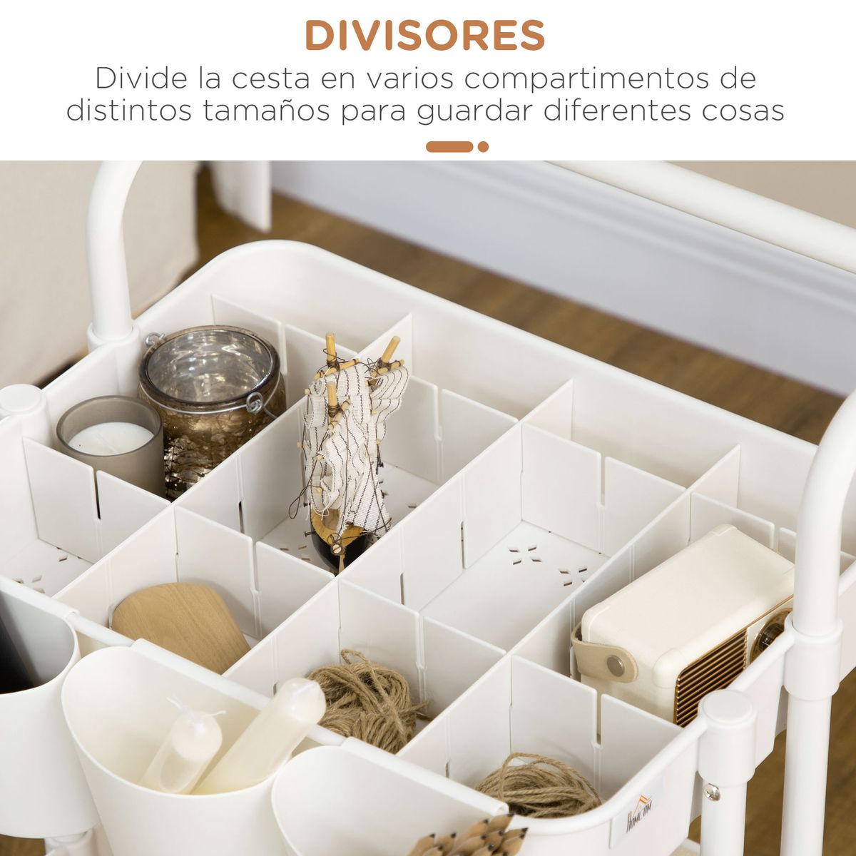 Carrito auxiliar Beany Homcom 3 niveles + ganchos y cajas colgantes blanco 86,5x42x38 cm
