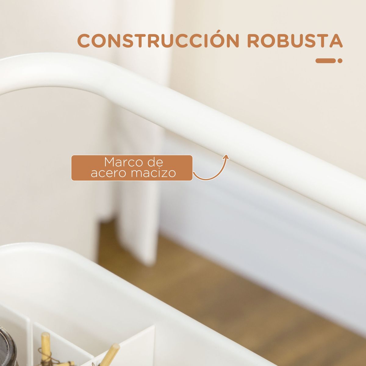 Carrito auxiliar Beany Homcom 3 niveles + ganchos y cajas colgantes blanco 86,5x42x38 cm