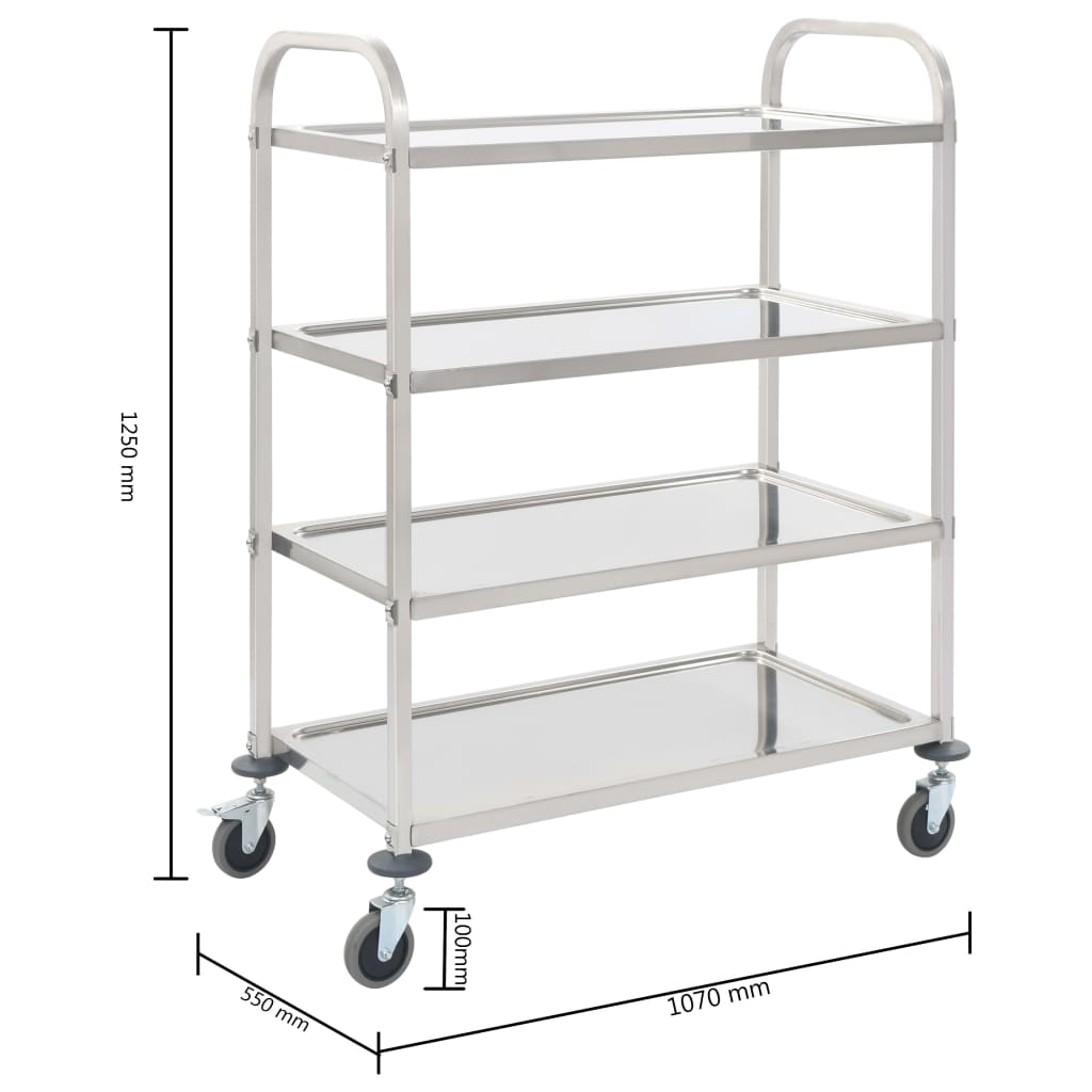 Carrito auxiliar Rhino 4 niveles con ruedas acero inoxidable 125x107x55 cm medidas