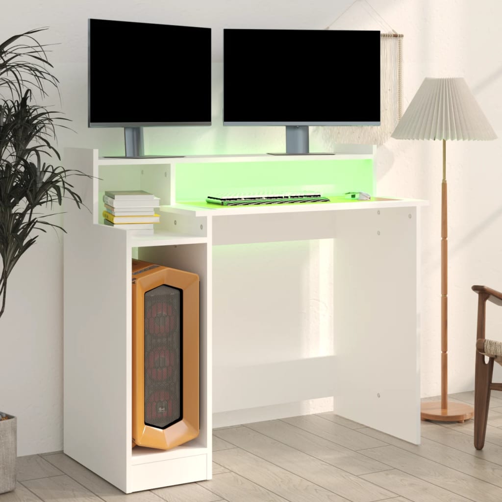 Escritorio Campoamor luz LED con estantes blanco 90x97x45 cm