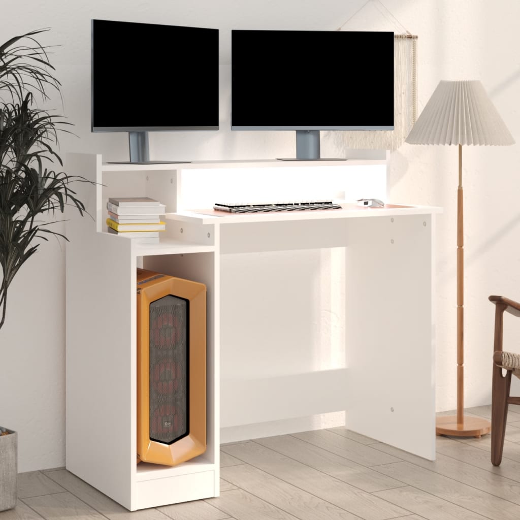 Escritorio Campoamor luz LED con estantes blanco 90x97x45 cm