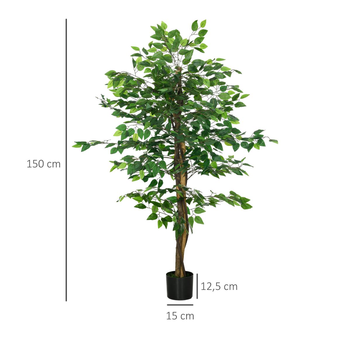 Planta imitación ficus Homcom 882 hojas verde 150 cm medidas