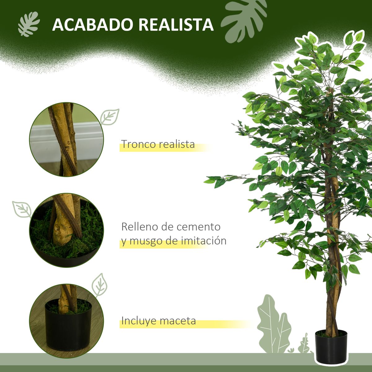 Planta imitación ficus Homcom 882 hojas verde 150 cm caracteristicas