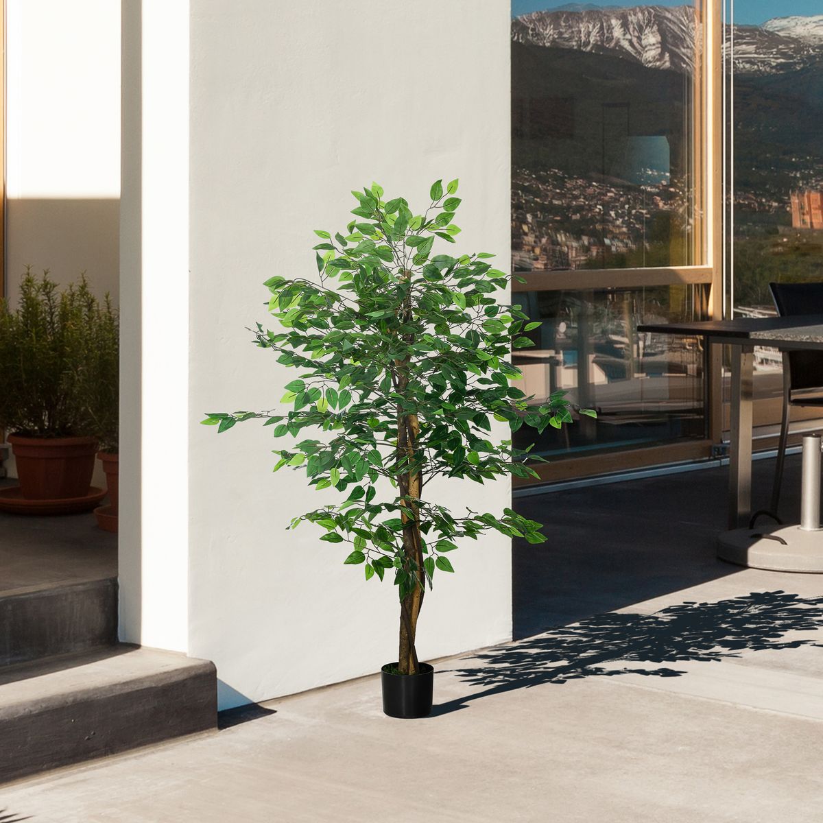 Planta imitación ficus Homcom 882 hojas verde 150 cm animada