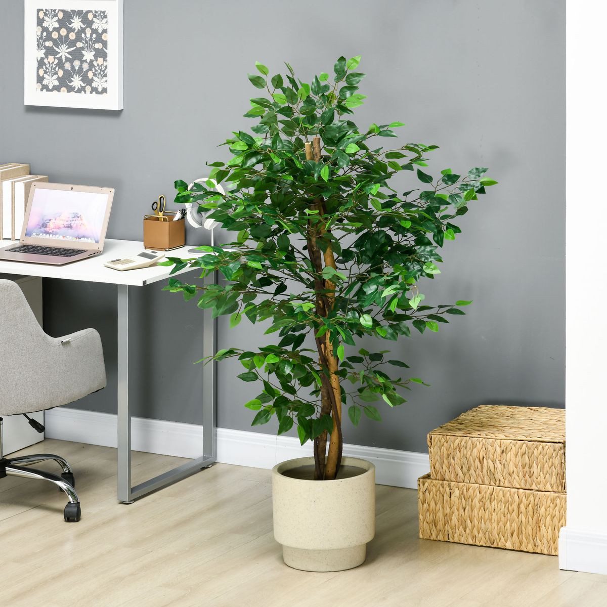 Planta imitación ficus Homcom 882 hojas verde 150 cm animada planta