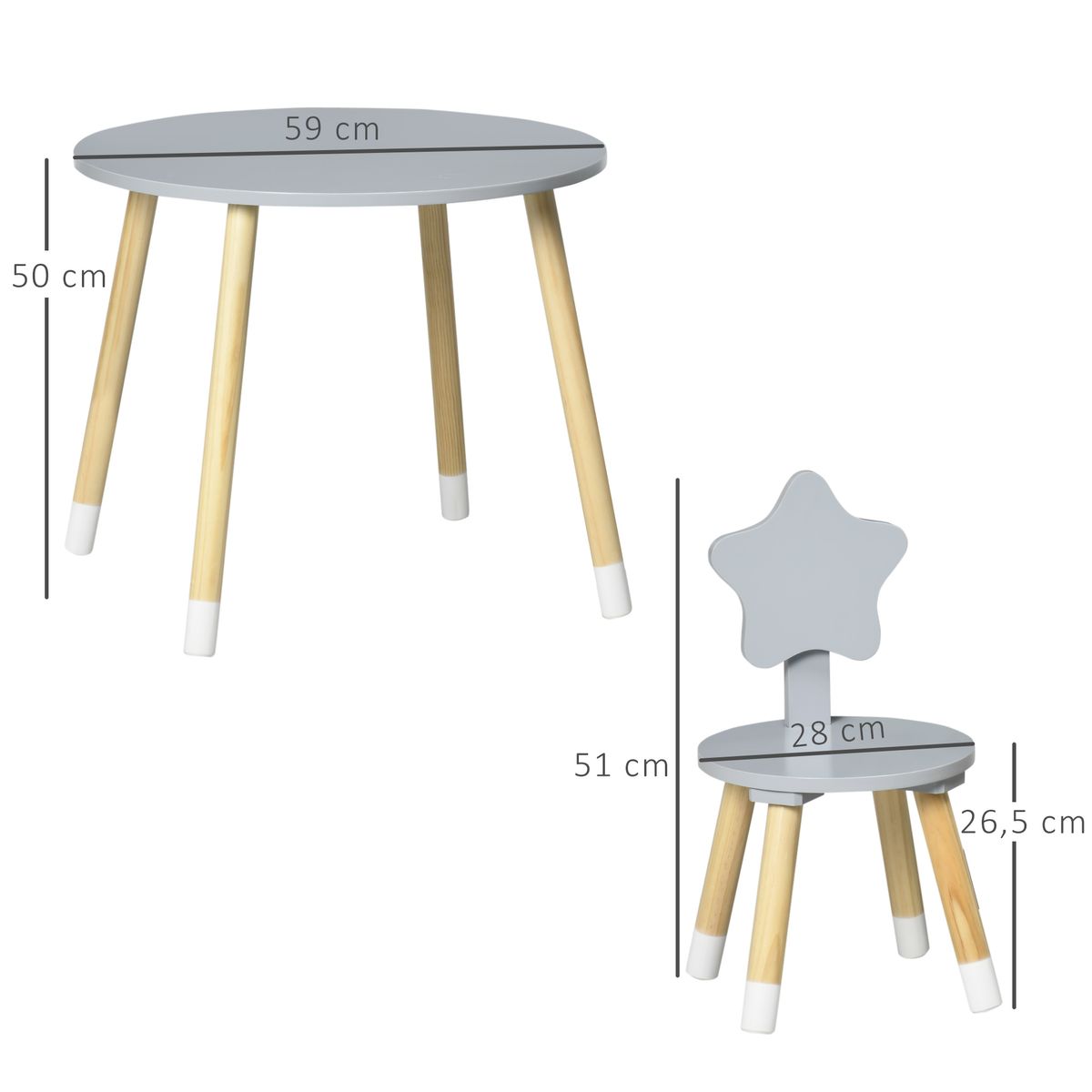 Conjunto de mesa y 2 sillas infantiles Star Homcom gris