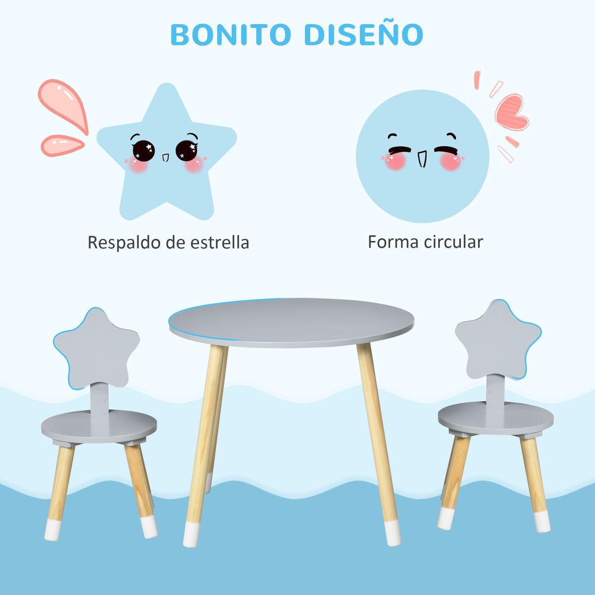 Conjunto de mesa y 2 sillas infantiles Star Homcom gris