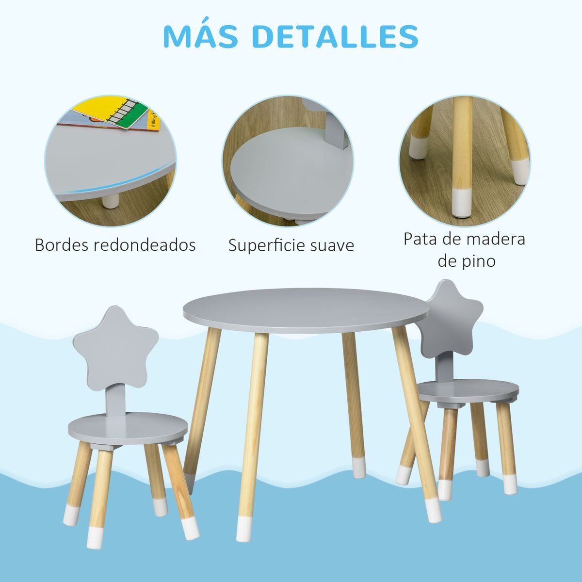 Conjunto de mesa y 2 sillas infantiles Star Homcom gris