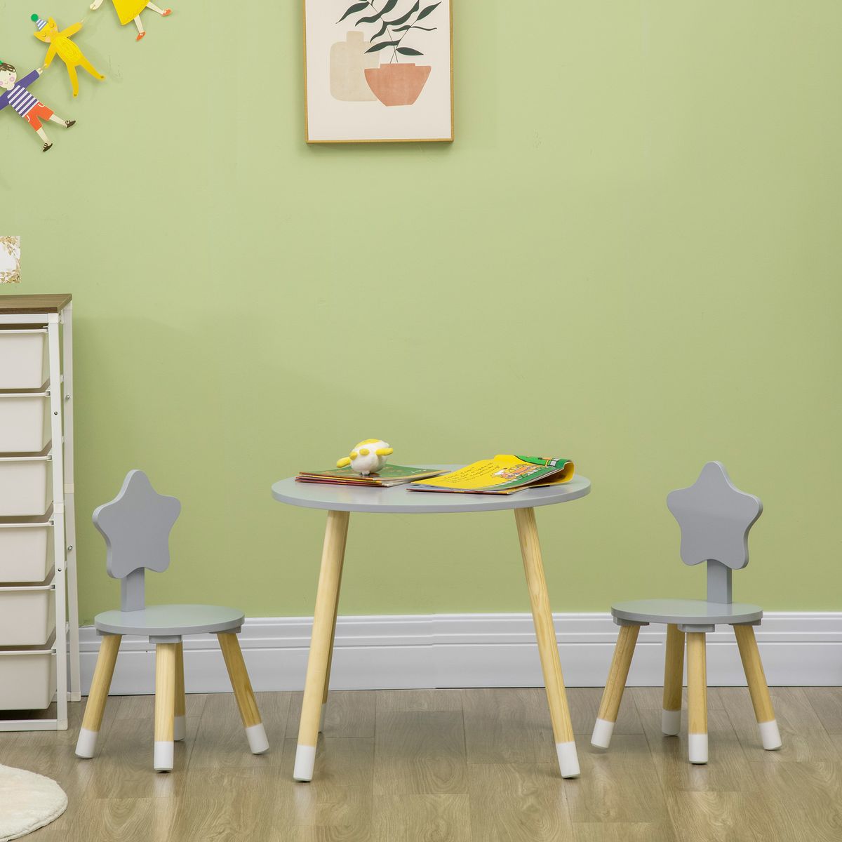 Conjunto de mesa y 2 sillas infantiles Star Homcom gris