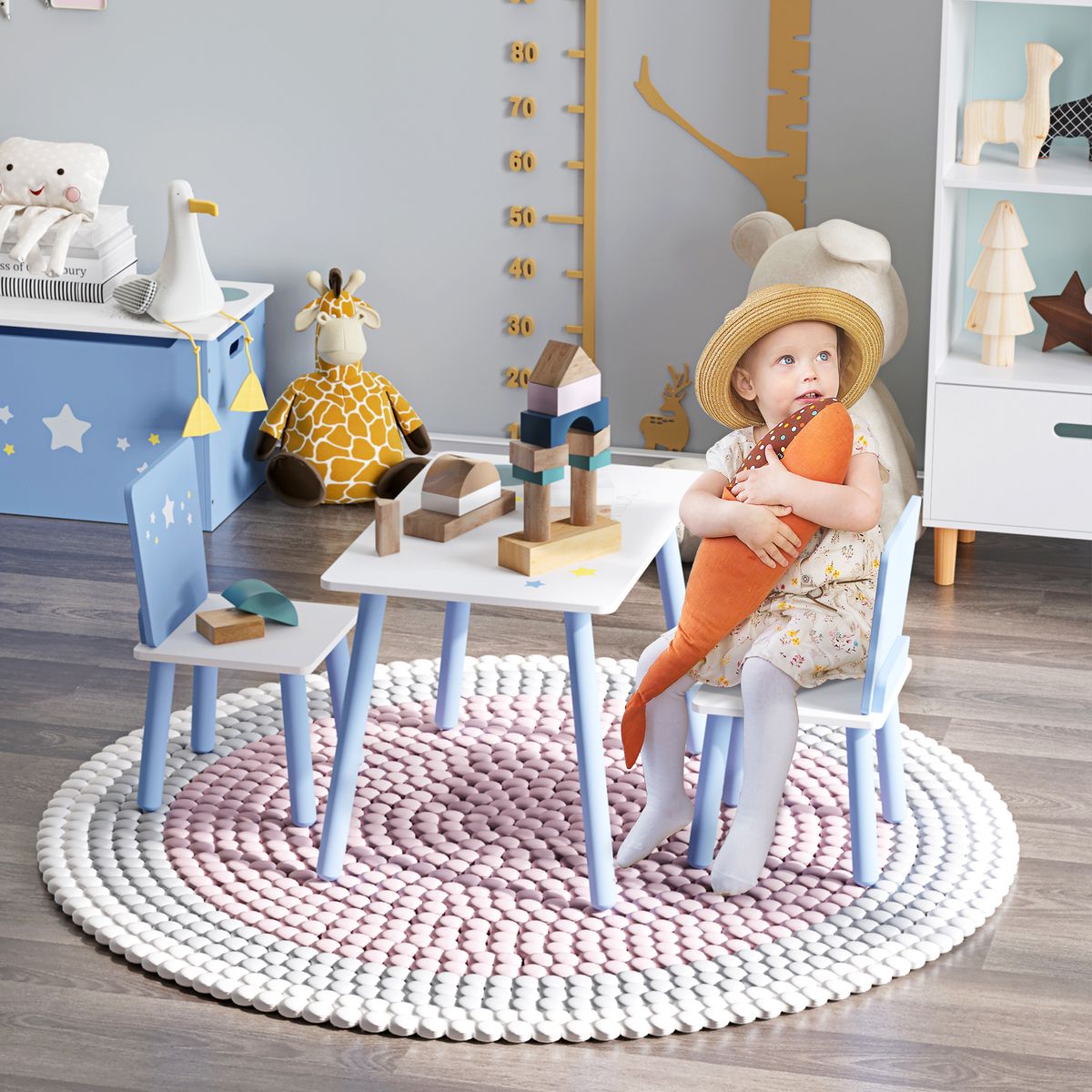 Conjunto de mesa y 2 sillas infantiles Blue Sky Homcom blanco/azul