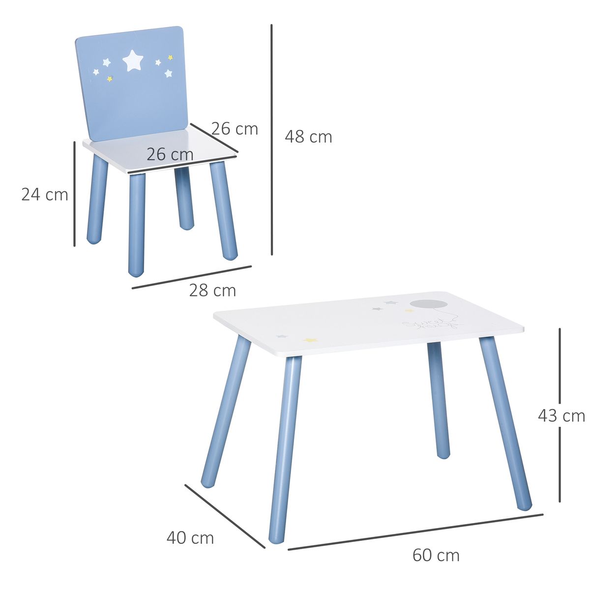Conjunto de mesa y 2 sillas infantiles Blue Sky Homcom blanco/azul