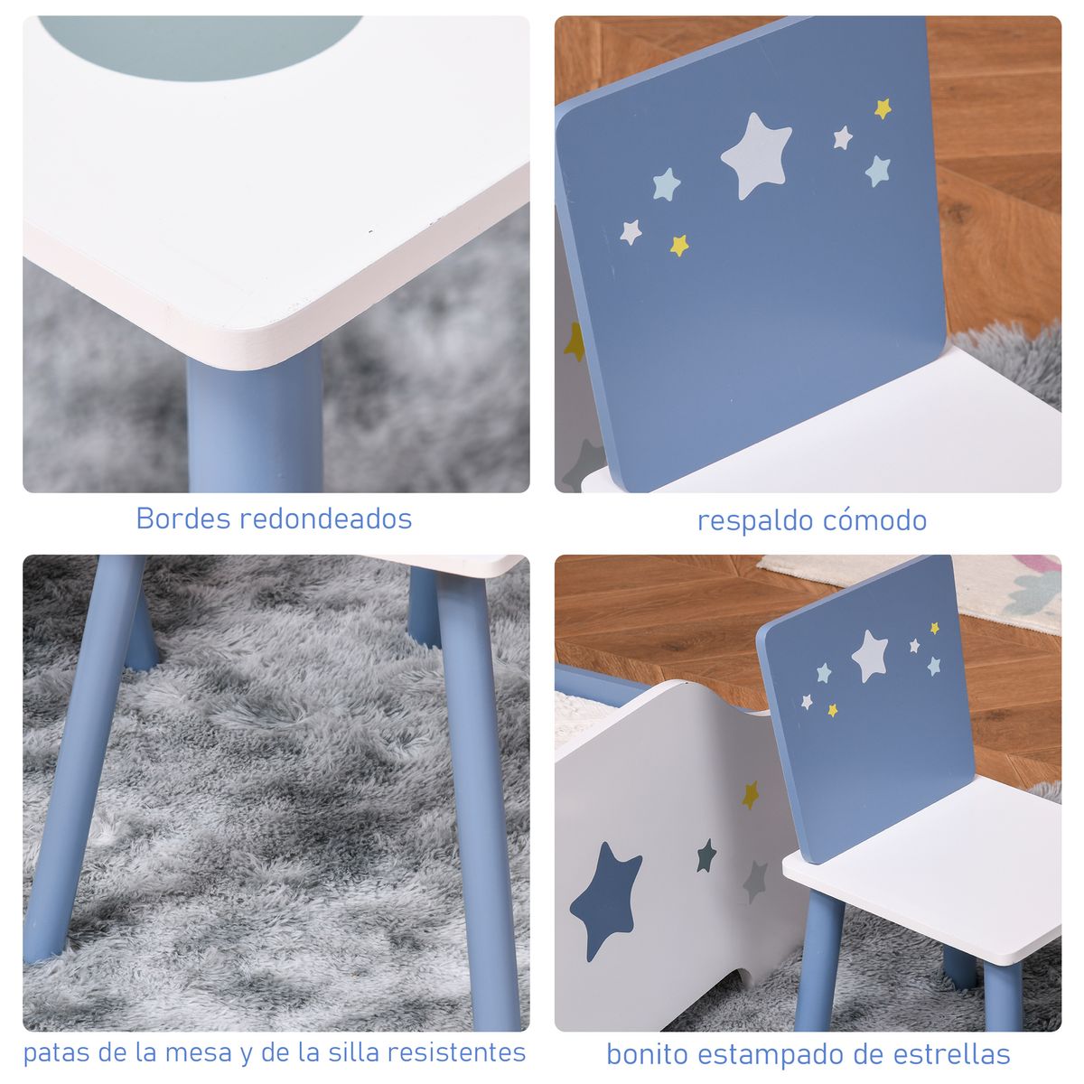 Conjunto de mesa y 2 sillas infantiles Blue Sky Homcom blanco/azul
