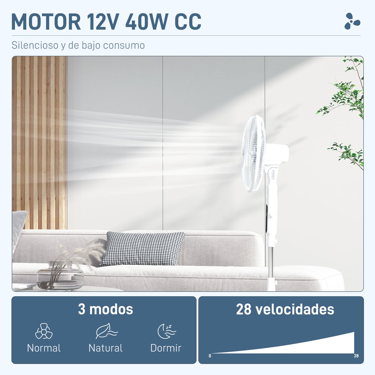 Ventilador de pie Horizon Homcom 40W función antimosquitos blanco Ø44,5x135 cm