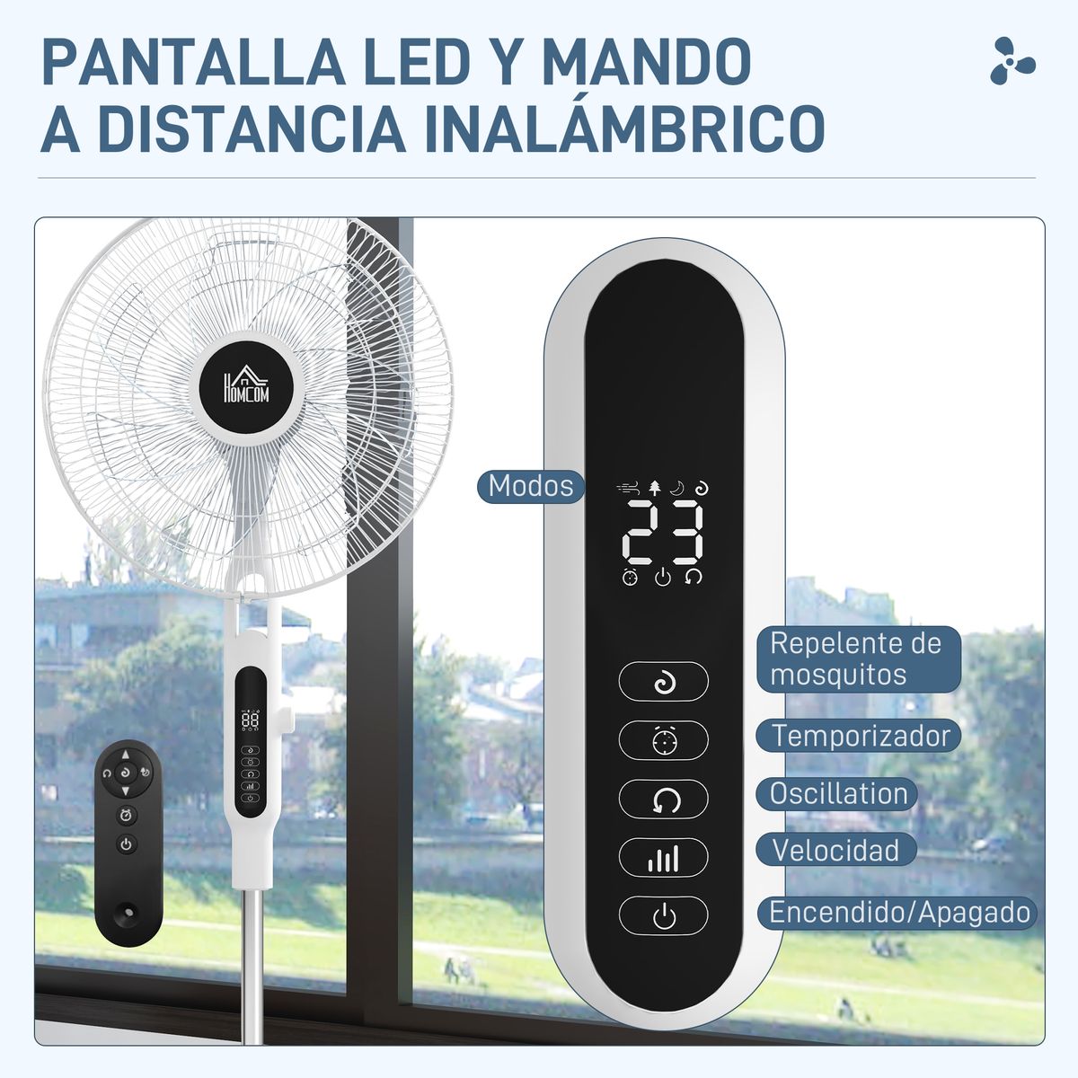 Ventilador de pie Horizon Homcom 40W función antimosquitos blanco Ø44,5x135 cm