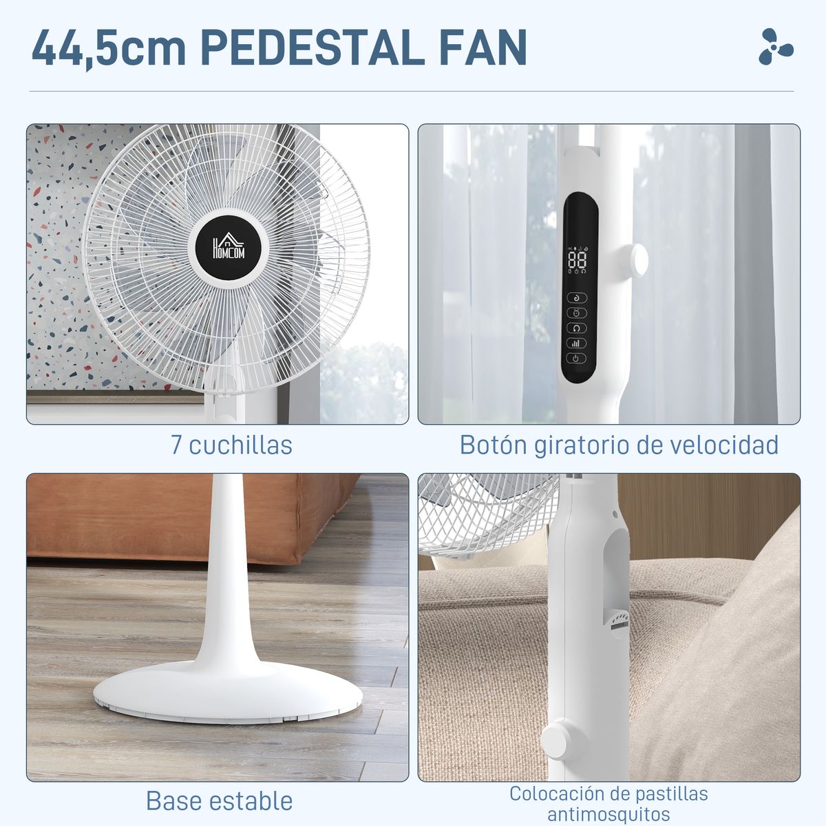 Ventilador de pie Horizon Homcom 40W función antimosquitos blanco Ø44,5x135 cm