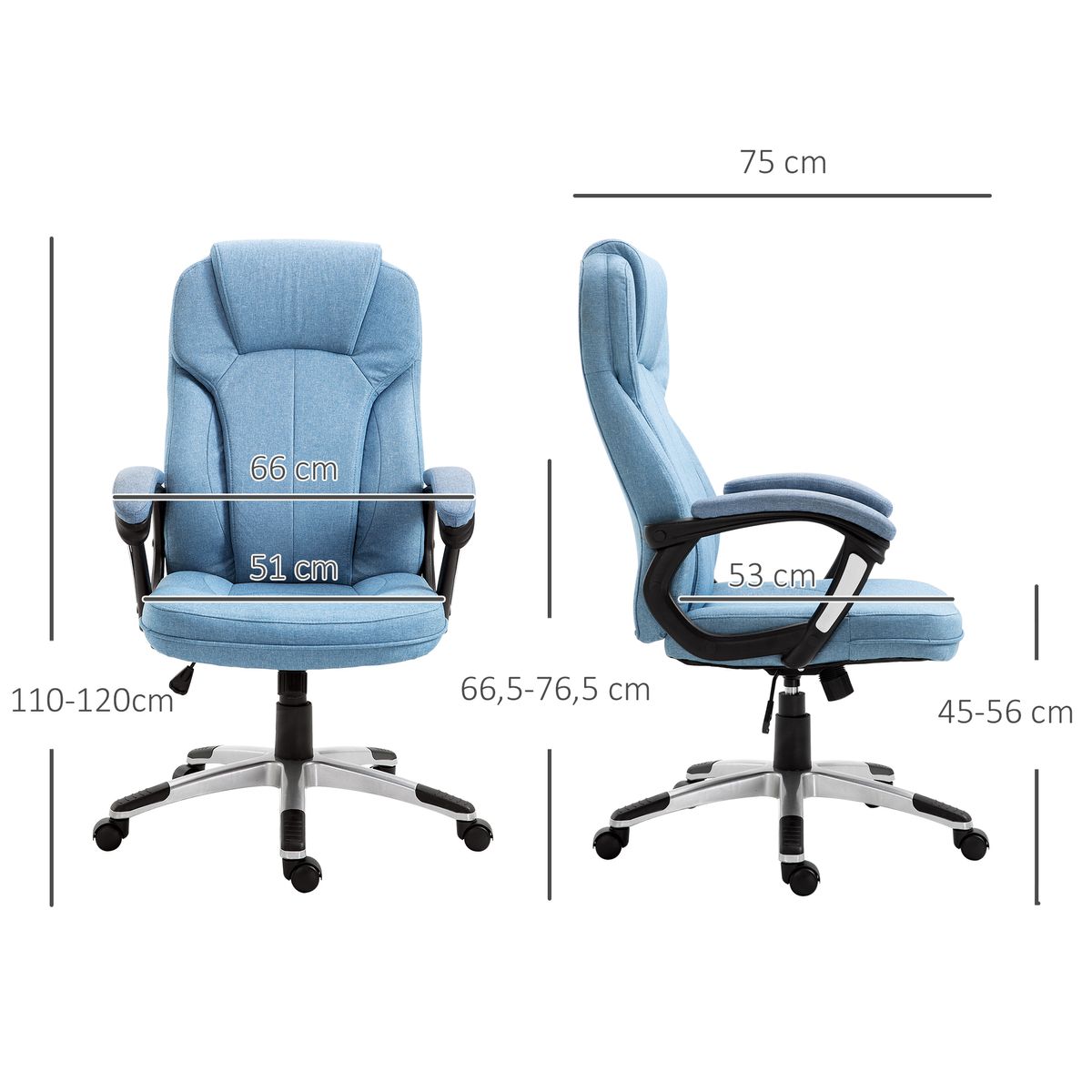 Silla de oficina Benedith Vinsetto respaldo alto con reposabrazos azul 110-120x66x66 cm