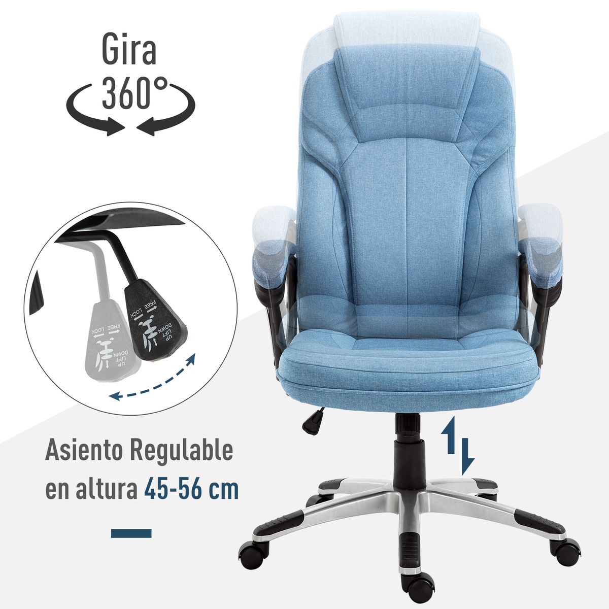Silla de oficina Benedith Vinsetto respaldo alto con reposabrazos azul 110-120x66x66 cm