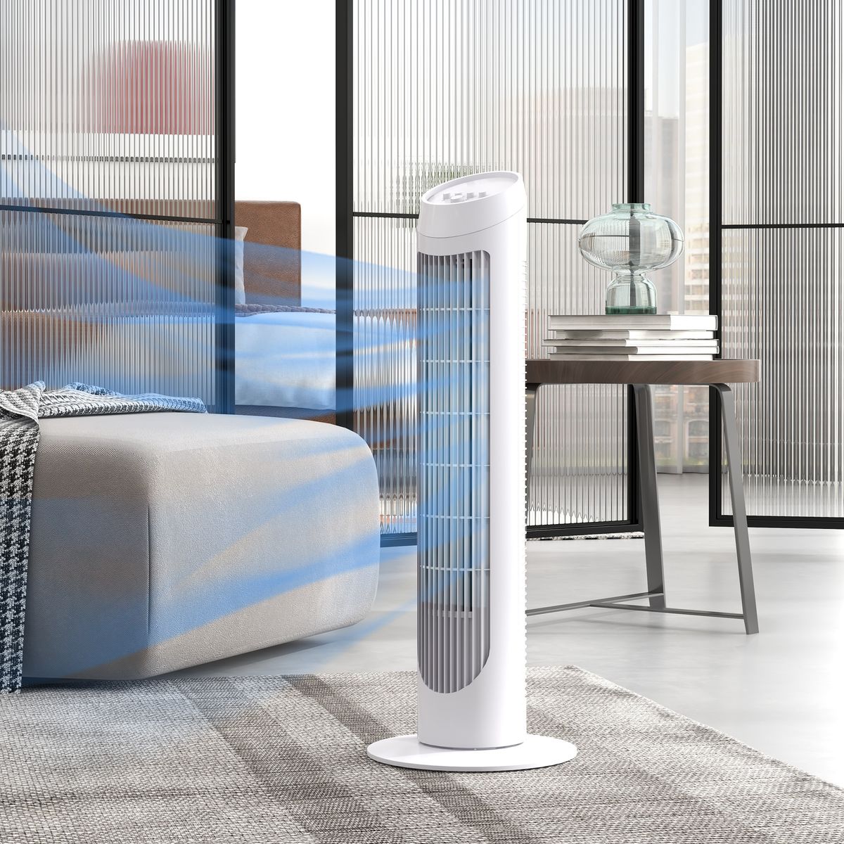 Ventilador de torre Homcom 45W 3 velocidades oscilante blanco 75 cm animada