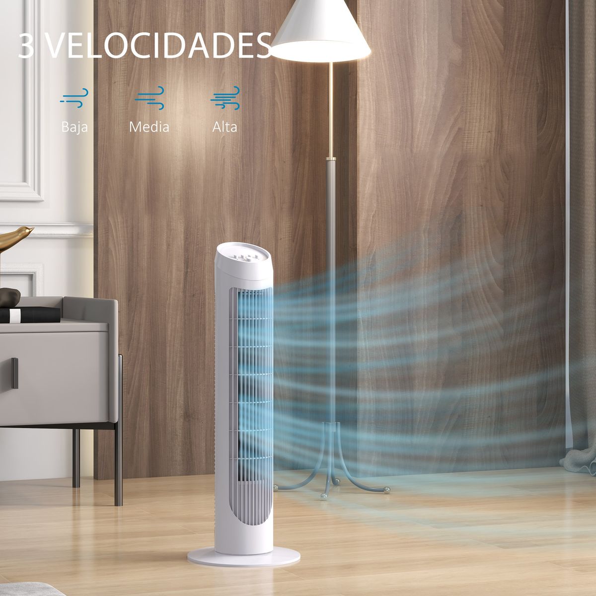 Ventilador de torre Homcom 45W 3 velocidades oscilante blanco 75 cm