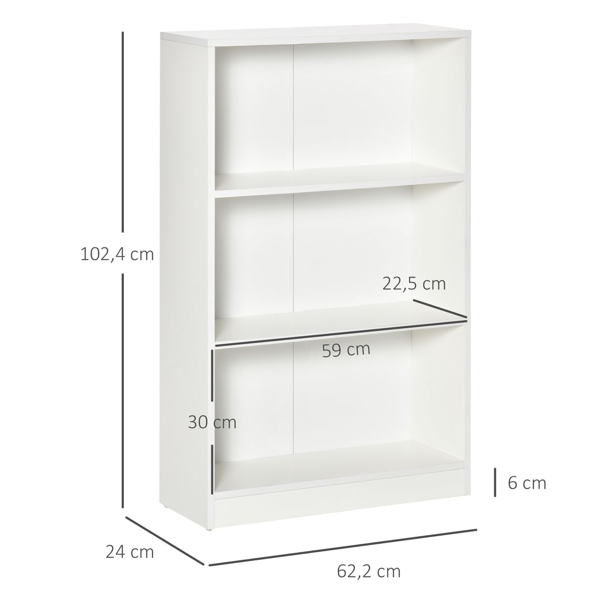 Estantería Sample Homcom 3 compartimentos blanco 102,4x62,2x24 cm medidas