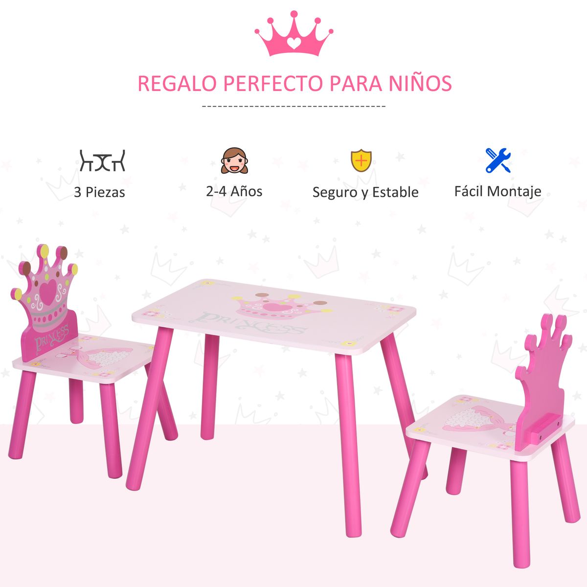 Conjunto de mesa y 2 sillas infantiles Kingdom Homcom rosa
