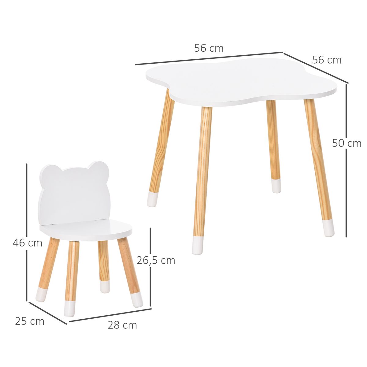 Conjunto de mesa y 2 sillas infantiles White Bear Homcom blanco/natural