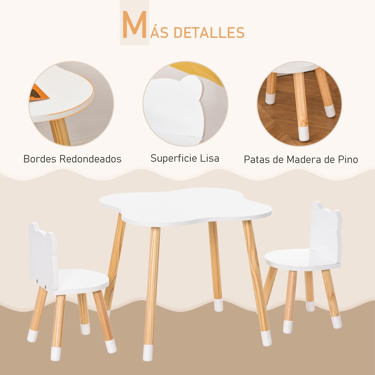 Conjunto de mesa y 2 sillas infantiles White Bear Homcom blanco/natural