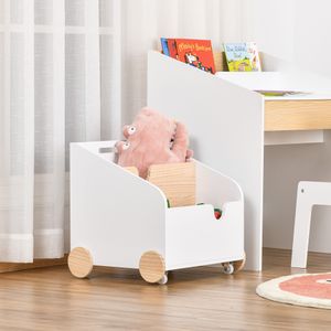 Caja de almacenamiento Vidda Homcom con ruedas + asa blanco/natural 43x40x43 cm