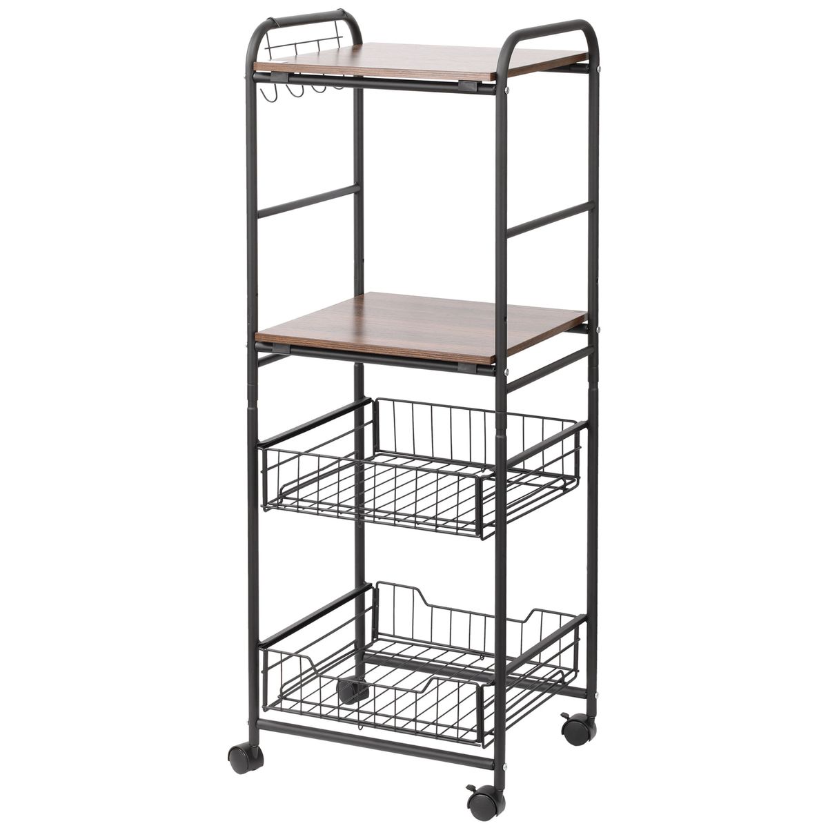 Carrito auxiliar Mieles 2 estantes + 2 cestas marrón/negro 111x40x38 cm