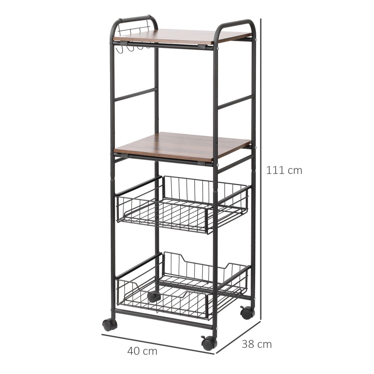Carrito auxiliar Mieles 2 estantes + 2 cestas marrón/negro 111x40x38 cm