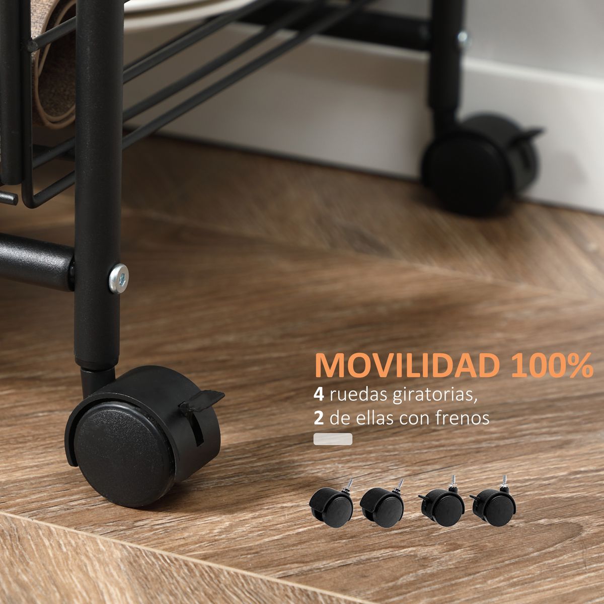 Carrito auxiliar Mieles 2 estantes + 2 cestas marrón/negro 111x40x38 cm