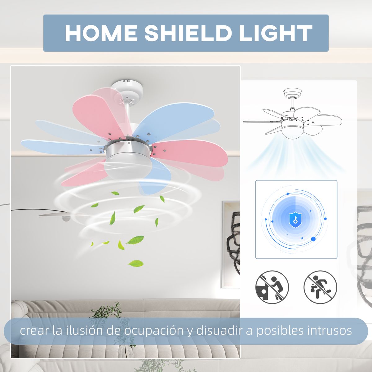 Ventilador de techo Lollipop Homcom 34W 6 aspas función verano/invierno azul/rosa Ø82,5 cm