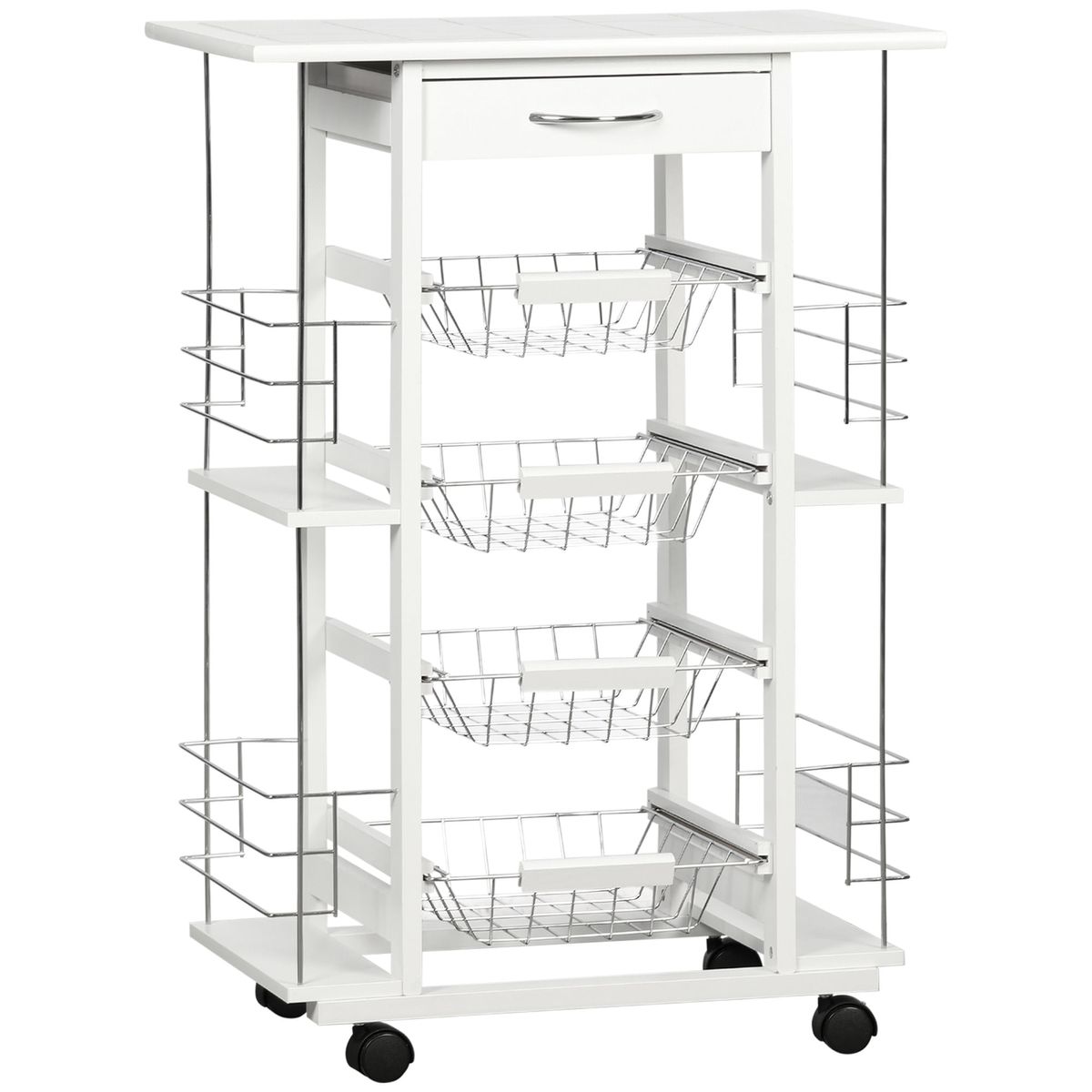 Carrito de cocina Pattay Homcom 4 niveles + cajón blanco 83x57x37 cm