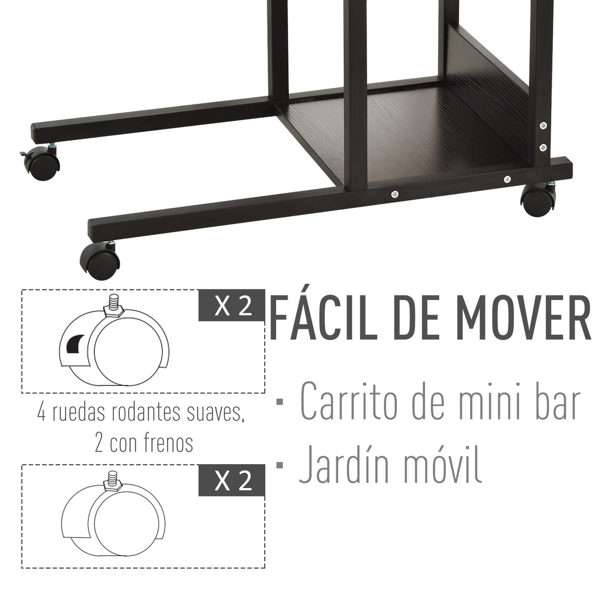 Mesa auxiliar Marte Homcom 3 niveles altura ajustable negro 72-82x80x40 cm