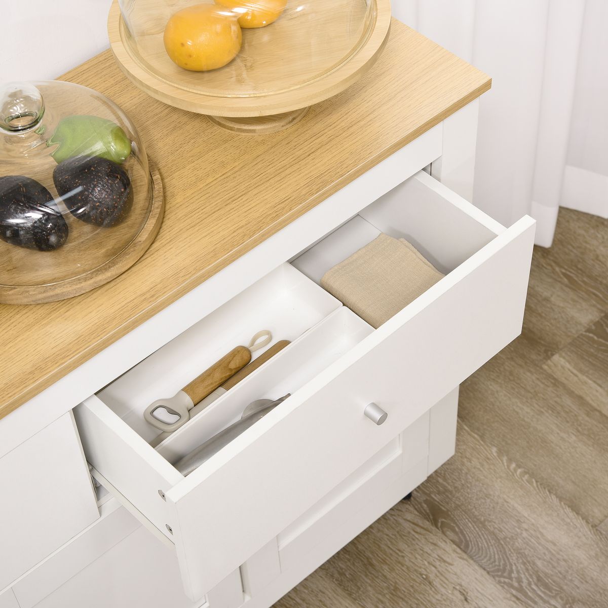 Aparador de cocina Namur Homcom 2 cajones + 3 puertas blanco/natural 80x117x35 cm