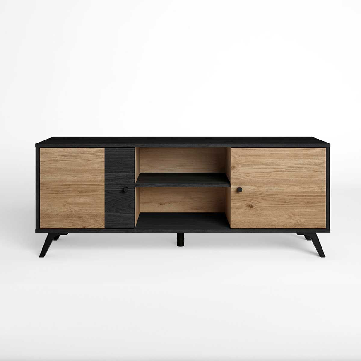 Mueble bajo de TV Mina 2 puertas + 2 módulos roble/bocamina 53x136x40 cm