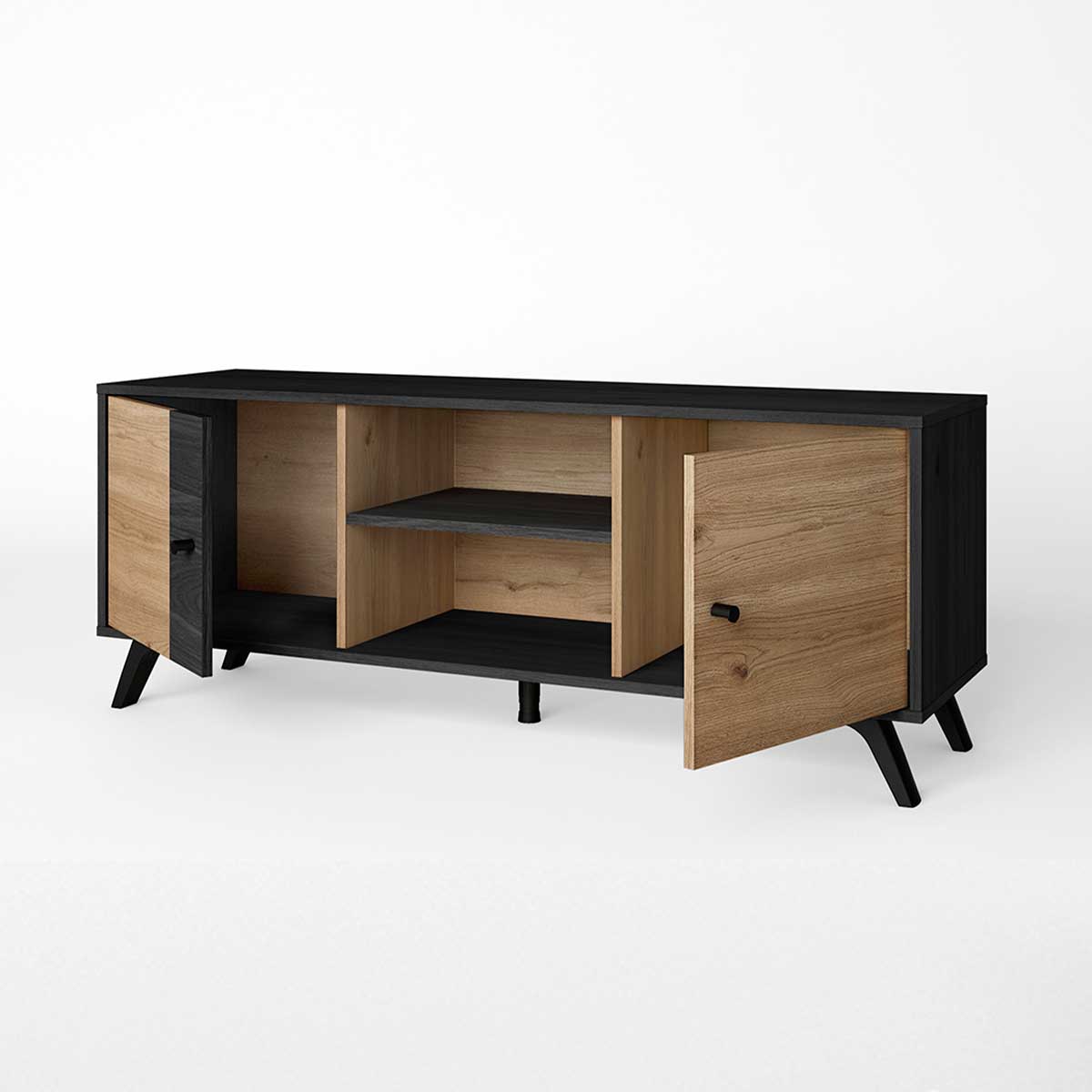 Mueble bajo de TV Mina 2 puertas + 2 módulos roble/bocamina 53x136x40 cm