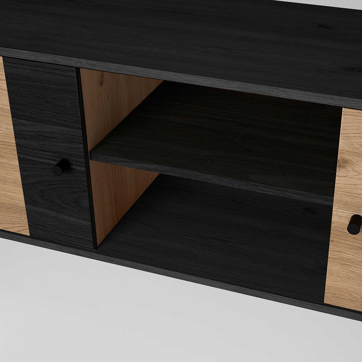 Mueble bajo de TV Mina 2 puertas + 2 módulos roble/bocamina 53x136x40 cm