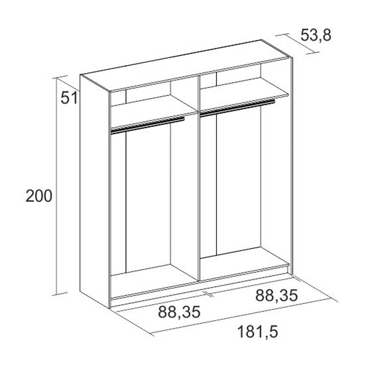 Armario Siena 2 puertas correderas bocamina 200x181,5x53,8 cm