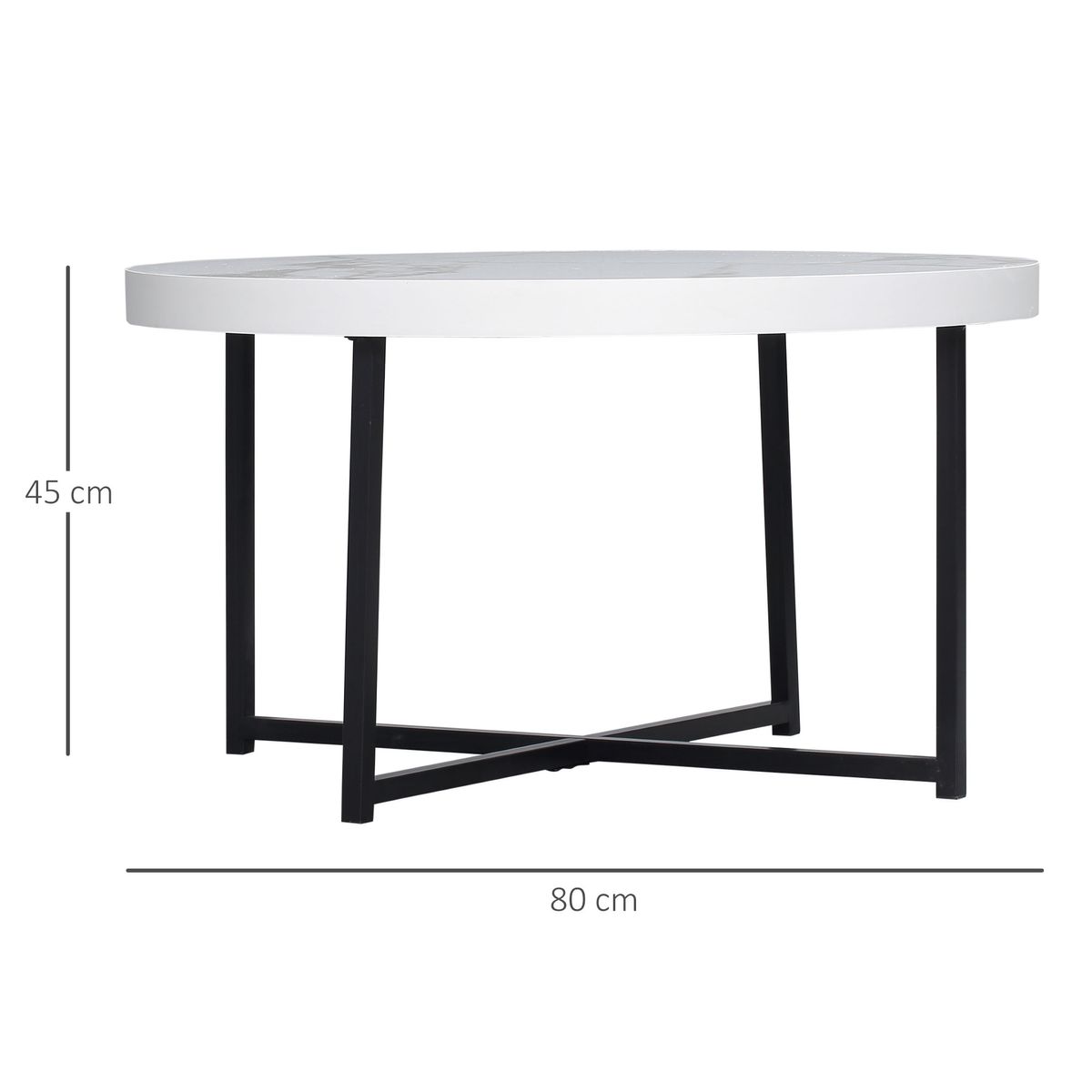 Mesa de centro Onar Homcom símil mármol blanco Ø80x45 cm
