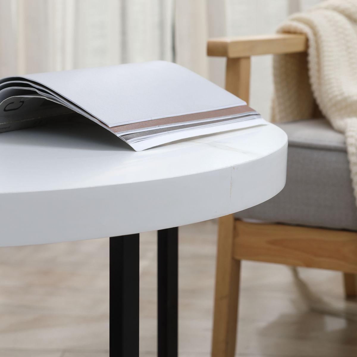 Mesa de centro Onar Homcom símil mármol blanco Ø80x45 cm