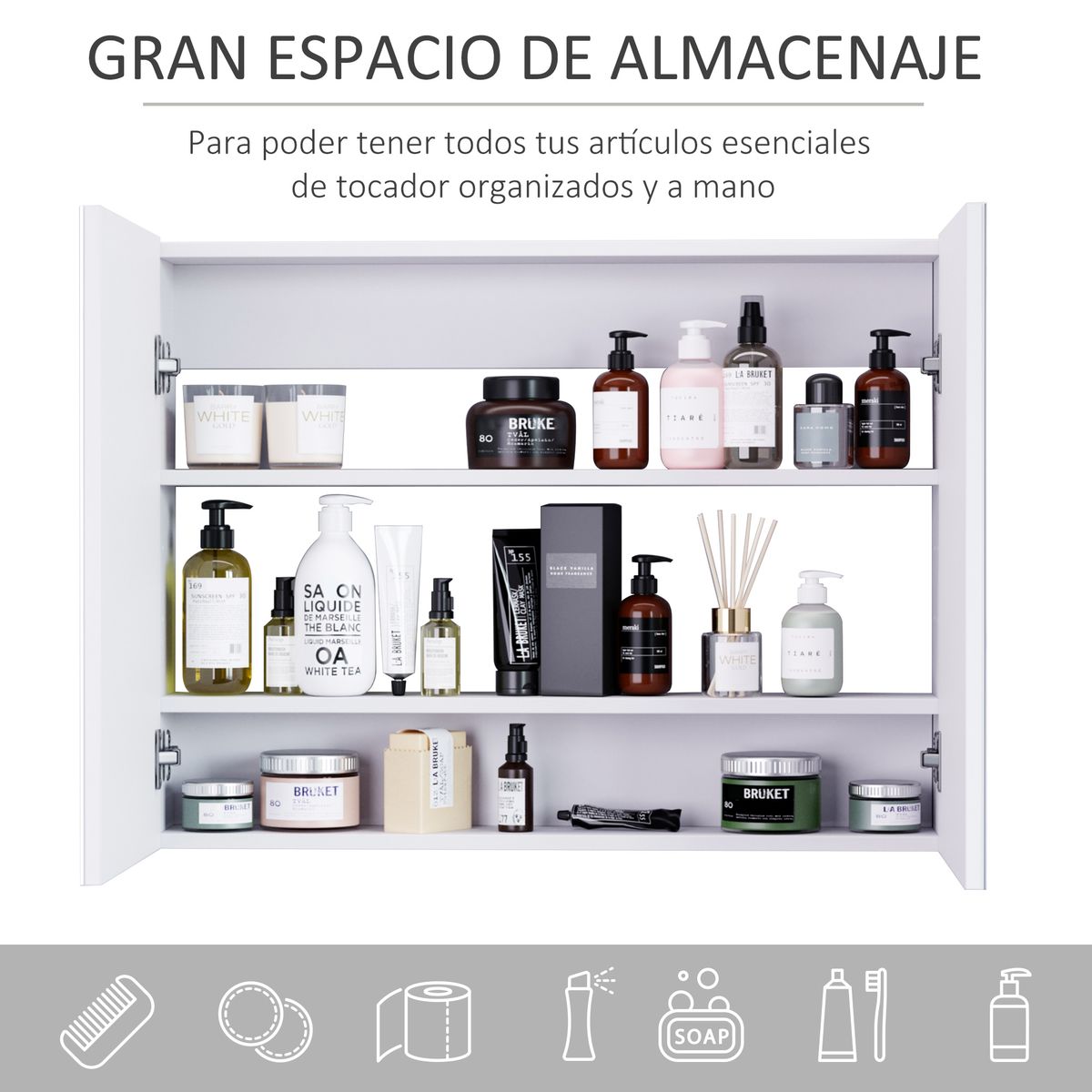 Armario Kean Homcom 2 puertas con espejo blanco 60x80x15 cm caracteristicas