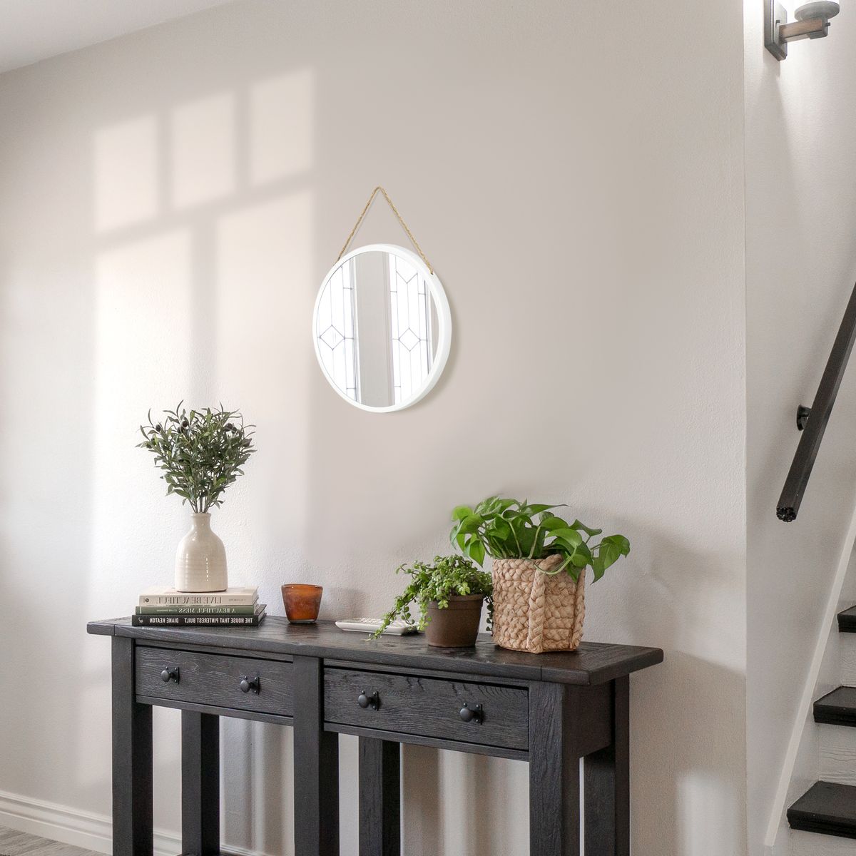 Espejo de pared Marinera Homcom con cuerda blanco Ø30 cm