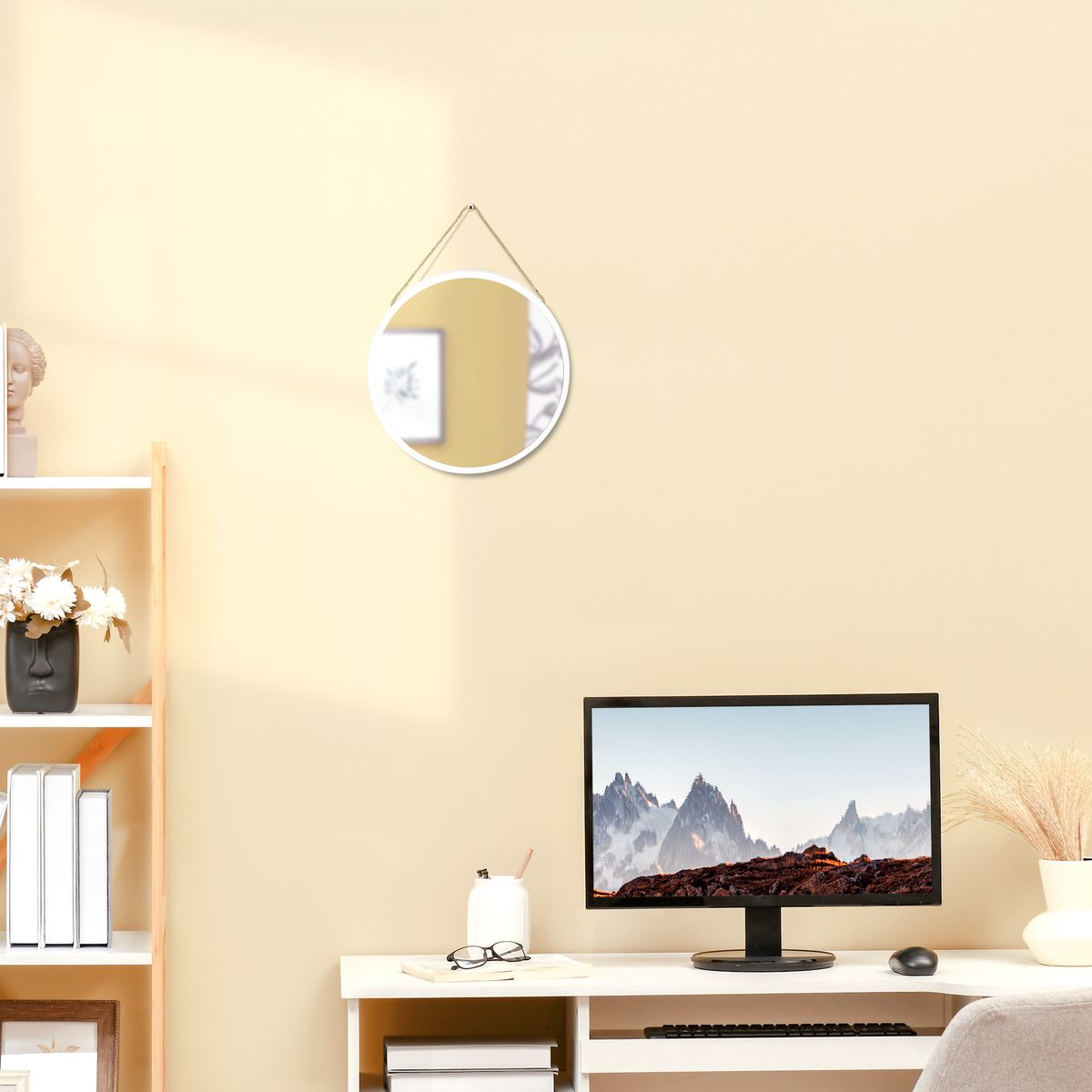 Espejo de pared Marinera Homcom con cuerda blanco Ø30 cm