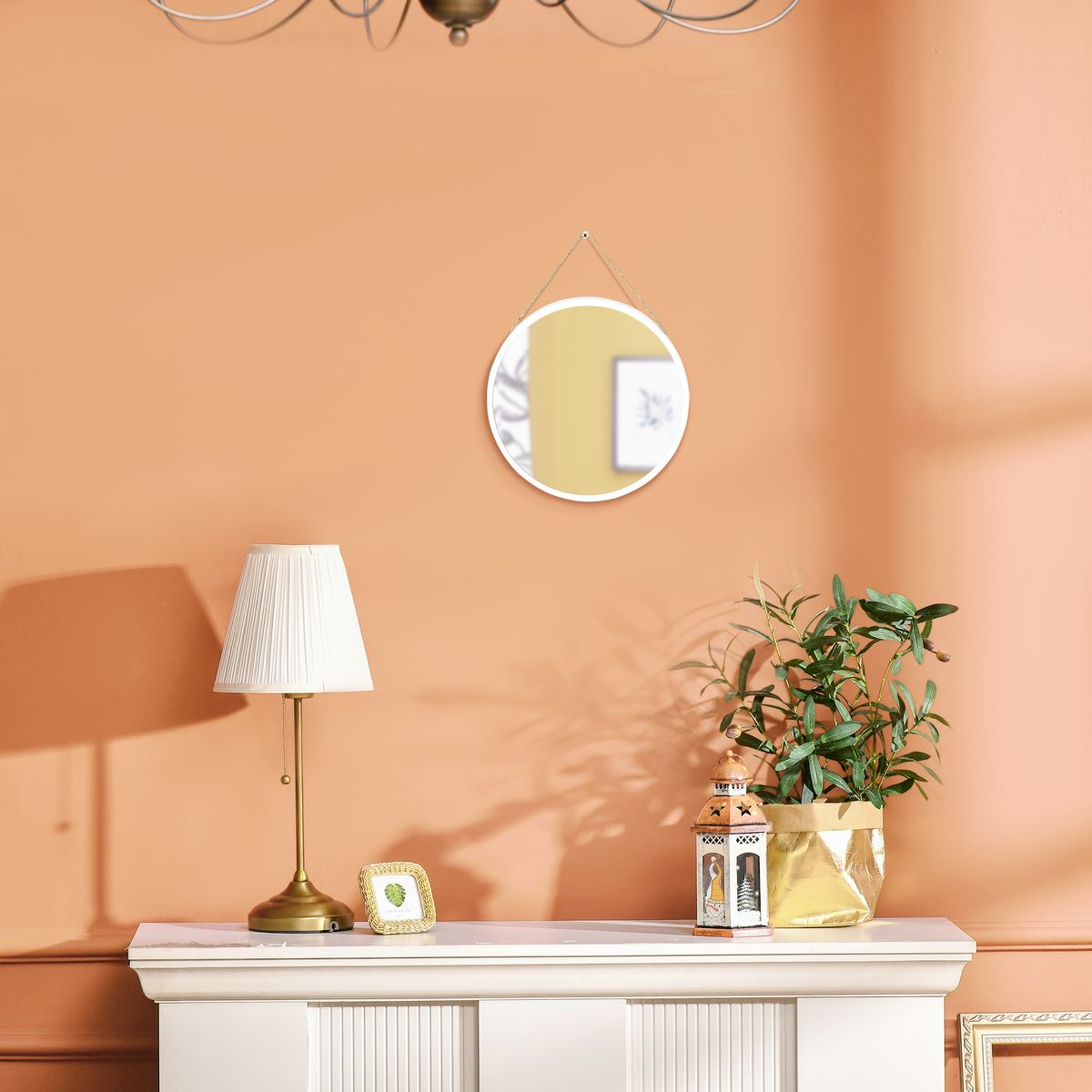 Espejo de pared Marinera Homcom con cuerda blanco Ø30 cm