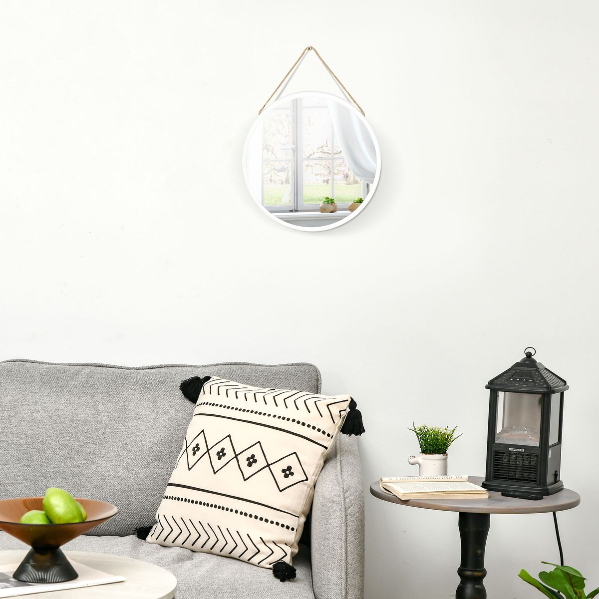 Espejo de pared Marinera Homcom con cuerda blanco Ø30 cm